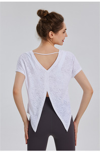 Haut de yoga texturé pour femme, à nouer, dos ouvert, coupe ample, respirant, séchage rapide, pour la course et le Pilates – Vente en gros - Product Image 5