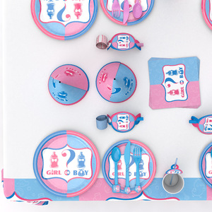Articles de fête pour révélation du sexe du bébé, ensemble de vaisselle jetable 60-80 pièces pour fête prénatale ou anniversaire - Product Image 4