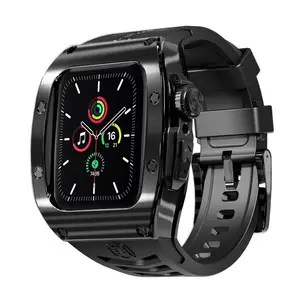 Shellbox Voor Apple Watch Serie 5 4 Se 6 Se (2022) 44Mm Serie 7 8 45Mm Metalen Horlogekast Met Riem