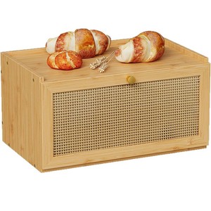 Wooden Bread Storage Box <b>Large</b> Capacity <b>Kitchen</b> Countertop Bamboo Bread <b>Bin</b> With Lid For Household Use - Product Image 2