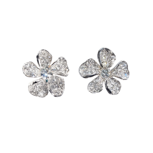 E1984 Orecchini in oro bianco con diamanti, taglio rotondo brillante, colore D, naturali, gioielli da donna in stile classico per matrimonio - Product Image 1