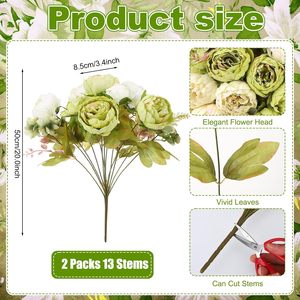<b>Artificial</b> Silk Peony <b>Flower</b> Arrangement Vintage Green White <b>Artificial</b> <b>Hydrangea</b> Stems for Wedding Home Centerpiece Table Decor - Product Image 2