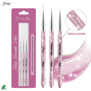 Produits tendance, qualité supérieure, paillettes, manche en plastique <span class=keywords><strong>rose</strong></span>, poils en nylon, ensemble de 3 pinceaux pour nail art, pour le dessin de lignes en gel - Product Image 1