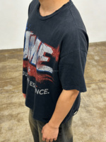 T-shirt Homme Vintage en Molleton Français avec Broderie de Paillettes Personnalisée, Col Rond, Coton Épais, Effet Délavé à l'Acide, Impression Sérigraphique, Coupe Boxy Courte avec Lettres