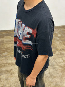 Custom <b>Sequin</b> Embroidery <b>T</b>-<b>shirt</b> Vintage Acid Washed Tee O Neck Heavyweight Cotton Screen Print Boxy Cropped Distressed <b>T</b>-<b>shirt</b> - Product Image 3