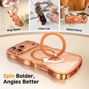 Coque pour 17 Pro avec support magnétique rotatif à <span class=keywords><strong>360</strong></span>°, design ondulé scintillant, 1 protection d'écran incluse, coque de téléphone transparente brillante et mignonne pour - Product Image 3