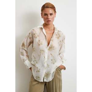 Chemise en organza à imprimé floral pour femme, transparente, décontractée, pour tous les jours, verte - Product Image 4