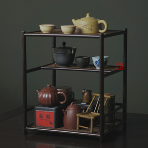 Plain-style tea stand, desktop antique display <b>shelf</b>, teapot <b>rack</b>, tea table Yixing teapot storage <b>rack</b>, retro tea room <b>shelf</b> - Product Image 1