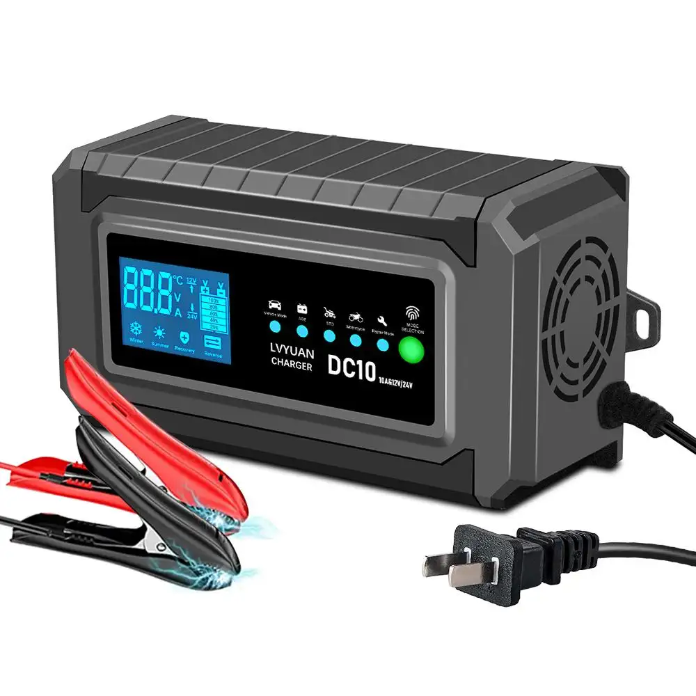Automatische Lcd Smart Pulse Reparatie Trickle Auto Acculader 10a 12V 24V Voor Gel Agm Lood Zuur Accu