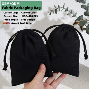 Sac à cordon en flanelle <span class=keywords><strong>de</strong></span> coton <span class=keywords><strong>noir</strong></span> personnalisé avec logo imprimé 10*15 cm pour poudre, parfum, bijoux, emballage <span class=keywords><strong>de</strong></span> luxe, pochette cadeau - Product Image 2