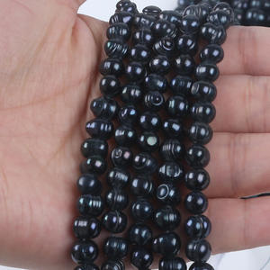 Vente directe du fabricant, perles de pomme de terre de 7-8 mm, perles d'eau douce naturelles, perles noires semi-finies pour la fabrication de bijoux en perles en vrac - Product Image 1