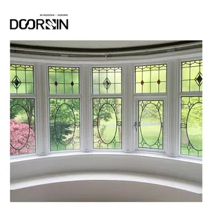 Doorwin Factory Direct Sale Special Etched Glass Windows Aluminum Clad Wood Beveled Glass Window