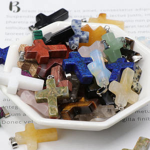 Nouveau collier pendentif croix en pierre naturelle de cristal d'agate de quartz <span class=keywords><strong>rose</strong></span> de couleur mélangée à la mode - Product Image 3