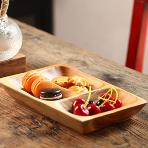 Handmade Wooden Dessert Plate Divider Fruit <b>Tray</b> Bamboo <b>Large</b> 22x32cm Natural Style Household Serving <b>Trays</b> - Product Image 2