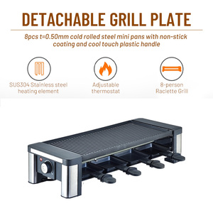 Grill électrique <span class=keywords><strong>Raclette</strong></span> d'intérieur sans fumée certifié CE pour 8 personnes, en acier inoxydable, <span class=keywords><strong>plaque</strong></span> antiadhésive, 1200W, usage domestique - Product Image 4