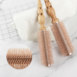Cepillo redondo de madera de peluquería profesional con barril de aluminio y dientes de nylon <span class=keywords><strong>peine</strong></span> rodillo cepillo rizador - Product Image 4