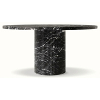 Table à manger ronde en pierre de travertin Byron Reeded Stone, luxe moderne, durable, mobilier de salle à manger pour hôtel