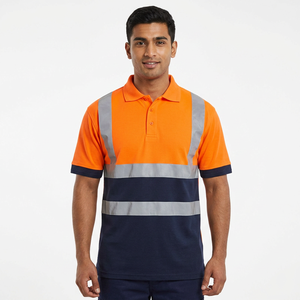 Camiseta Polo de Manga Corta de Alta Visibilidad Personalizada, Bicolor, Poliéster/Algodón, Reflectante, Ropa de Trabajo de Seguridad para Construcción - Product Image 1