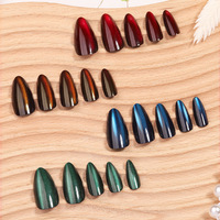 Capsules d'ongles amovibles en ABS à couverture complète, 4 couleurs assorties, motif œil de chat, avec designs étoilés lumineux