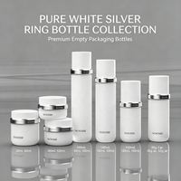 Ensemble de flacons en verre blanc pour emballage cosmétique avec bouchon à anneau argenté, logo personnalisé pour marque, étiquette privée, sérum, lotion