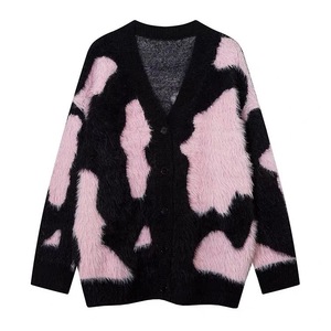 Women's <b>Cardigan</b> Pink White Color Blocking Loose Fit Single Breasted Knit Outerwear Anti Pilling Design - Product Image 4