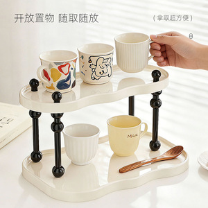 Cup Storage Rack 3 Tier Cream White Oval Desktop Shelf With Stand For Kitchenware Organization - Product Image 3