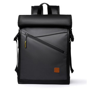 High-End Men's Casual <b>Backpack</b> Large-Capacity Oxford <b>Roll</b>-<b>Top</b> 5cm Expansion <b>Waterproof</b> Polyester Lining for Business College - Product Image 1