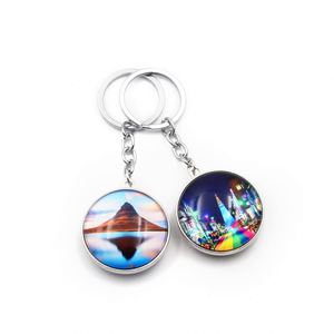 Porte-clés personnalisé avec logo imprimé en couleur, thème tourisme, animaux, ville, double face, en verre cabochon, rond, transparent - Product Image 5