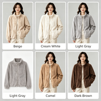Blouson bomber en sherpa tissé uni pour femme - Fausse fourrure décontractée avec col montant