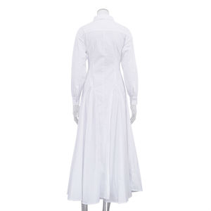 <span class=keywords><strong>Elegante</strong></span> <span class=keywords><strong>Abito</strong></span> Lungo Estivo-Autunnale con Bottoni, Casual ed <span class=keywords><strong>Elegante</strong></span>, in <span class=keywords><strong>Cotone</strong></span> Bianco Plissettato per Donne - Product Image 5