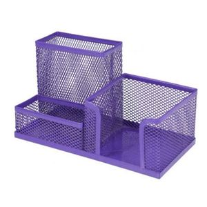 Organisateur de bureau en maille avec porte-crayons, accessoires de bureau, paniers de rangement, 3 compartiments, porte-stylos en métal - Product Image 4