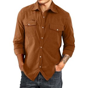 Custom Men's Casual Western Long Sleeve Shackets Corduroy Button <b>Down</b> Jackets with 2 Flap Pockets ASIN B0CVS117ZB - Product Image 3