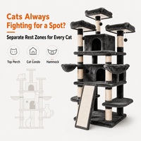 Arbre à chat multi-niveaux de grande taille pour familles multi-chats, tour à chat avec 3 plateformes supérieures, 2 condos, hamacs et poteau à gratter en sisal
