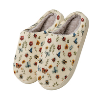 Pantoufles imprimées style broderie animale (insectes, papillons, libellules) avec logo personnalisable – Chaussures d'intérieur toutes saisons