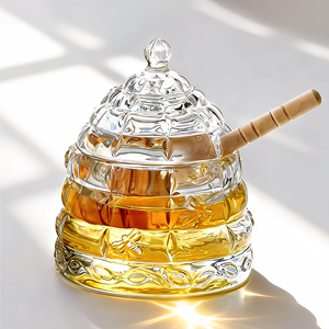 Machine Made Household Honey Tank Western-style Creative Cone <b>Glass</b> Syrup <b>Jar</b> Storage Eco-Friendly Durable 301-400ml <b>Glass</b> Lid - Product Image 1