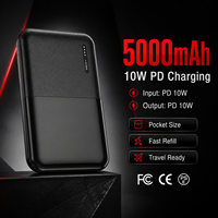 Batterie externe de poche 5000 mAh avec logo personnalisé, chargeur USB 10W pour téléphone, idéal pour les voyages et l'extérieur, portable, vente en gros