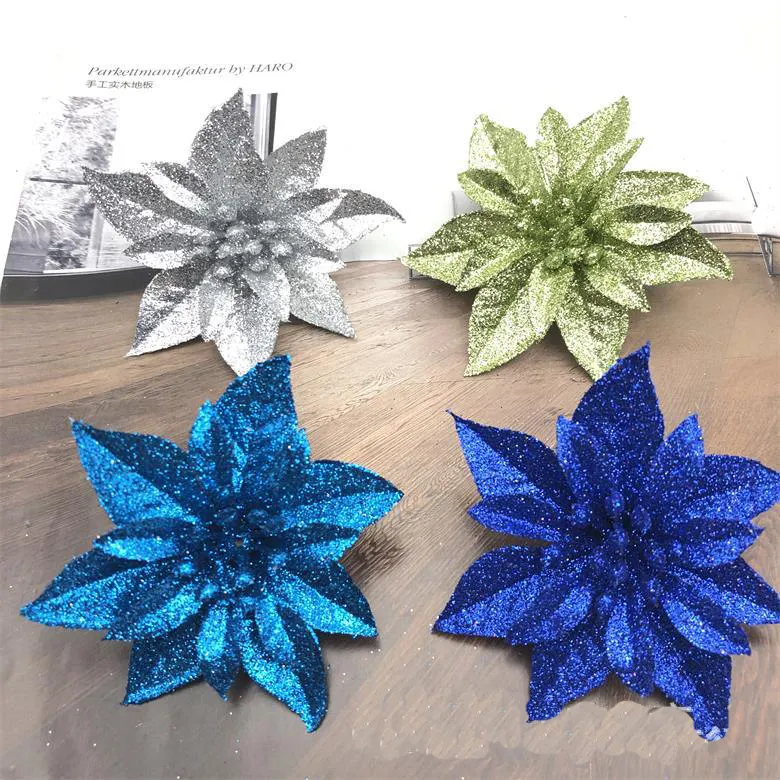 Offre spéciale prix de gros décorations de Noël poinsettia fleurs de Noël artificielles scintillantes décorations familiales