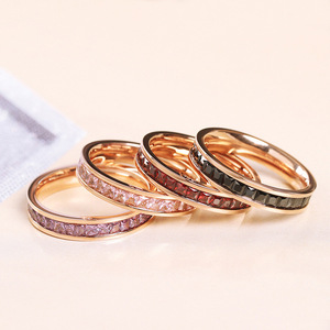 18K PVD Gold Plated Stainless Steel Channel <b>Set</b> <b>Square</b> CZ Ring | Multicolor Options | Waterproof Stackable Fashion Jewelry - Product Image 5