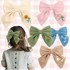 2023 Cotton and linen fabric hair clips for girls Bow baby hair accessories hairpin embroidery cute hair clips for girls