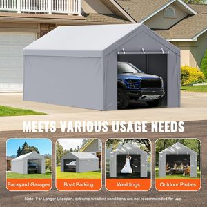 <span class=keywords><strong>Garage</strong></span> portable avec fenêtres enroulables, cadre en acier galvanisé robuste de 12 x 20 pieds, parois latérales amovibles, portes, imperméable toute saison - Product Image 4