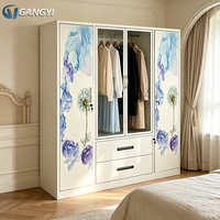 Armoire en acier à 4 portes coulissantes OEM&ODM avec double tiroir et miroir, armoire démontable Almari