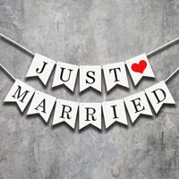Bannière de mariage « Just Married » imprimée en sérigraphie sur papier, idéale pour la décoration de mariage, les guirlandes, les accessoires de photomaton et les enseignes de fête - Vente en gros