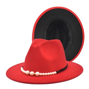 Sombrero de Lana Suave de Doble Cara con Bloques de Color para Mujer, Nuevo, Otoño-Invierno, con Accesorios de Perlas, Cálido, para Exteriores, Estilo Fedora Panamá - Product Image 6