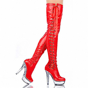 Bottes de scène pour femmes européennes et américaines, <span class=keywords><strong>6</strong></span> pouces (15 cm), à talon haut, fermeture éclair, grande taille, détail ruban, bottes au-dessus du genou, hiver - Product Image 2