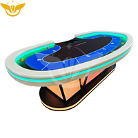 Table de poker Texas YH OEM personnalisée avec piétement séparé, double tapis bleu, rail crème, LED blanche et porte-gobelets dorés pour casino