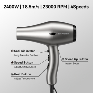 Secador de Pelo Profesional FirePhoenix 6600X, 2400W, Alta Velocidad 18.5m/s, Motor BLDC 23000 RPM, 4 Velocidades, Botón de Impulso, Aire Frío, para Salón - Product Image 2