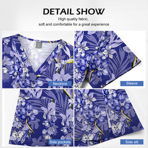 VIAOLI Blouses d'infirmière extensibles, uniformes, hauts, imprimés quotidiens/festifs, sergé, élasthanne/polyester, manches courtes, vente en gros pour salons médicaux - Product Image 6