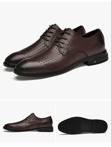 Zapatos de cuero huecos informales de verano para hombre, transpirables, cómodos, con cordones, suela de goma antideslizante - Product Image 6