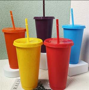 Bulk Daily <b>Drink</b> Coffee Tea 710Ml Reusable Colorful <b>Plastic</b> Leak-Proof Cold Water Cup with Lids and <b>Straws</b> for Party Use - Product Image 1