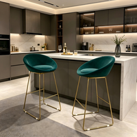 Chaise de bar moderne en velours rembourrée avec siège en forme de bol et structure métallique pour bar à domicile et café, livraison rapide
